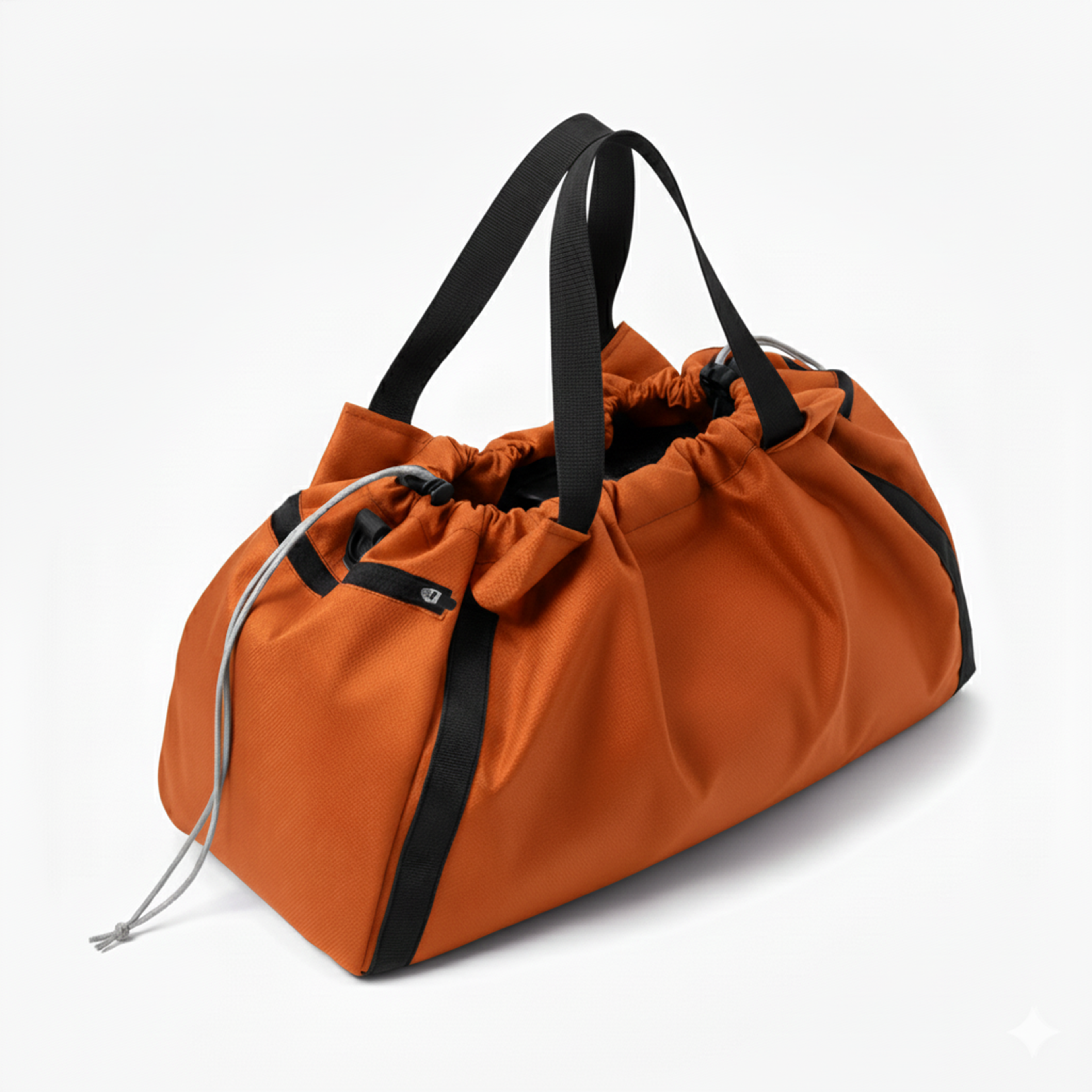 Durable orange nylon gym bag with a drawstring closure and tote handles.