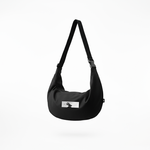 Cocainjesus black canvas City Crossbody bag featuring samurai panel artwork