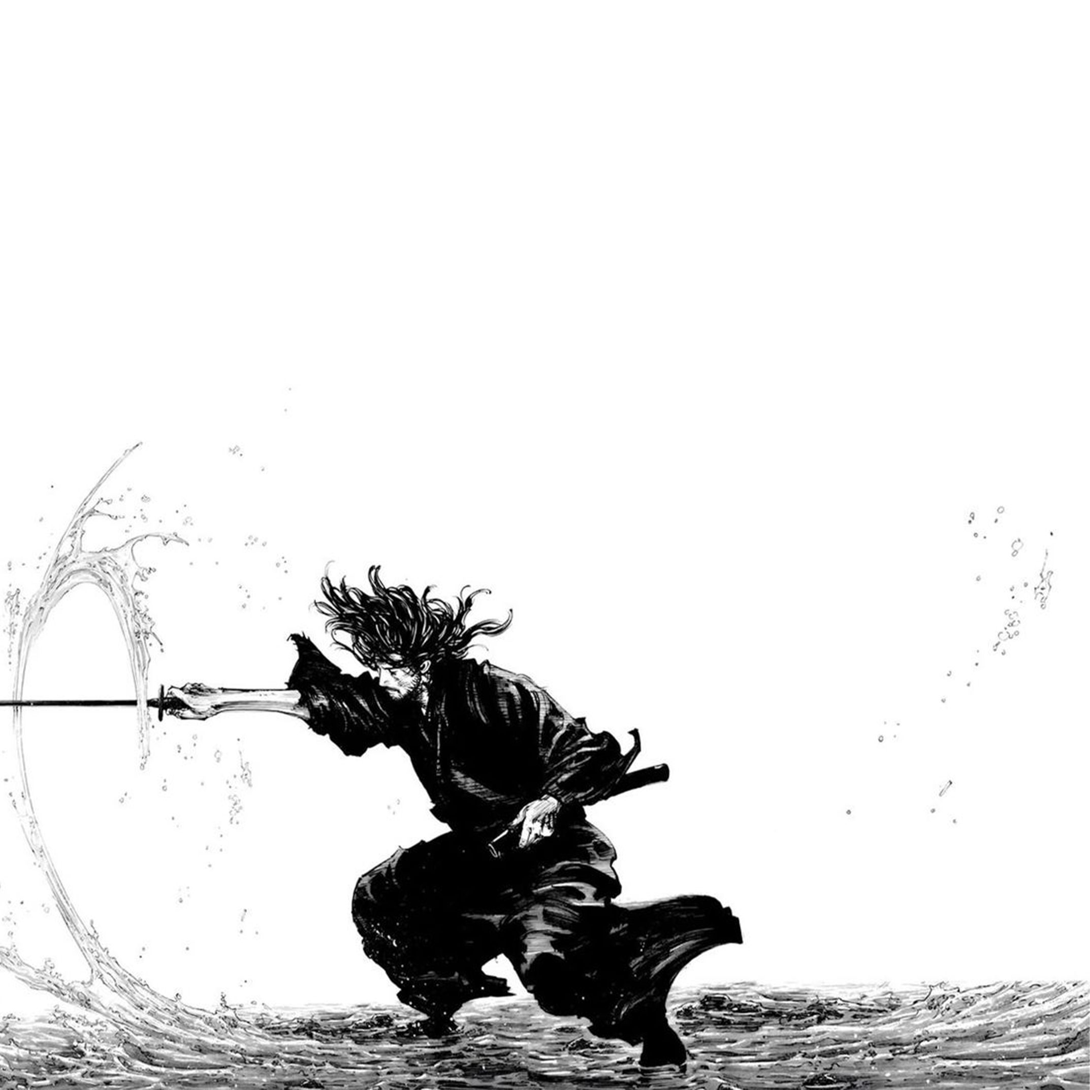 black and white samurai illustration from Vagabond manga featured on Cocainjesus bag