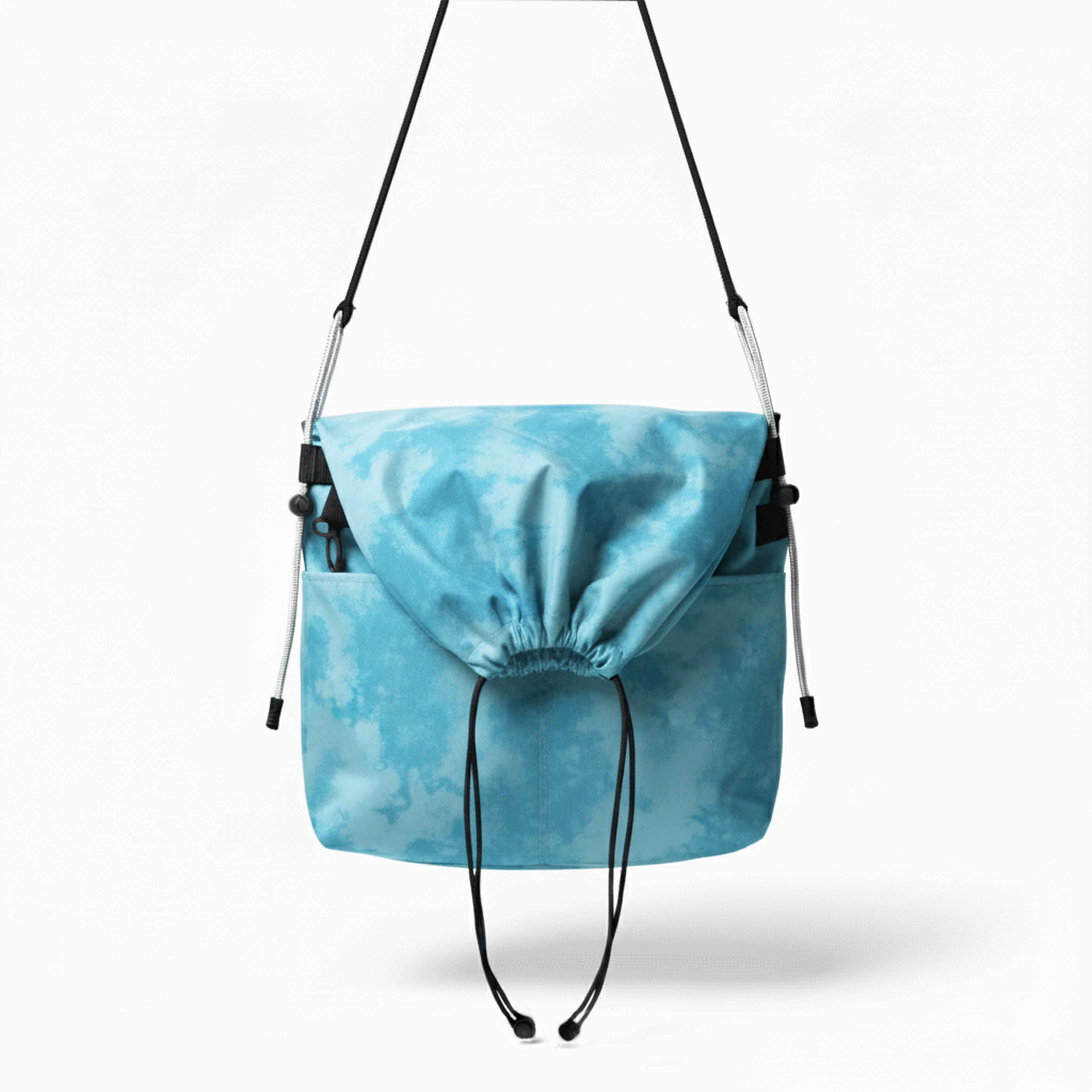 Water-resistant tie-dye blue crossbody bag, a stylish everyday utility sling.